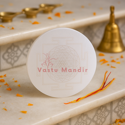 Premium 3-Inch Shree Yantra Selenite Plate for Wealth Attraction, Prosperity, and Divine Abundance | Vastu Crystal Charging Plate By Vastu Mandir