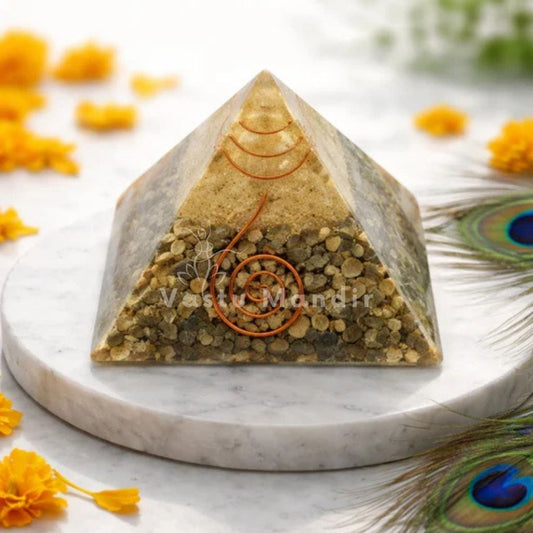 Pyrite Copper Coil Orgone Pyramid Vastu Remedy for Wealth Magnetism, Money Protection and Prosperity Support for Home, Office and Business Spaces | 6.5 cm | 150 g