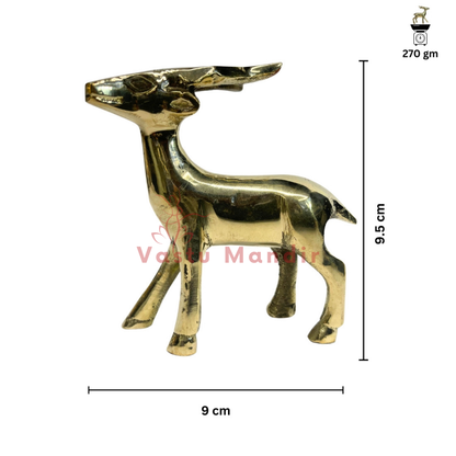 Small Deer 100% Pure Brass Statue with measurements on a white background