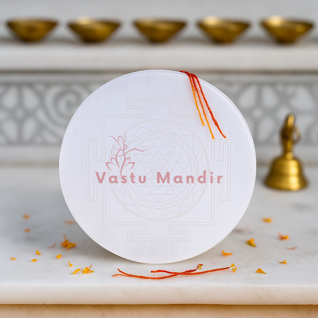 Premium 3-Inch Shree Yantra Selenite Plate for Wealth Attraction, Prosperity, and Divine Abundance | Vastu Crystal Charging Plate By Vastu Mandir