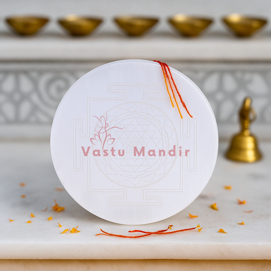 Premium 3-Inch Shree Yantra Selenite Plate for Wealth Attraction, Prosperity, and Divine Abundance | Vastu Crystal Charging Plate By Vastu Mandir