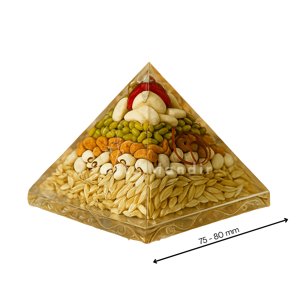 Annapurna Vastu Pyramid (75MM) with a measurement label on a white background