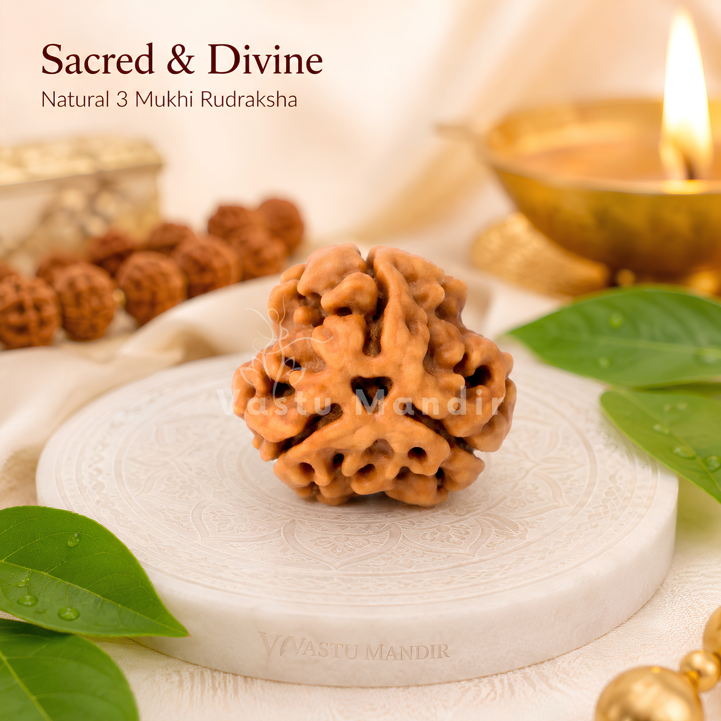 Authentic 3 Mukhi Rudraksha – Vastu Remedy for Confidence Boost & Karma Cleansing | Ideal for South-East Fire Element Activation