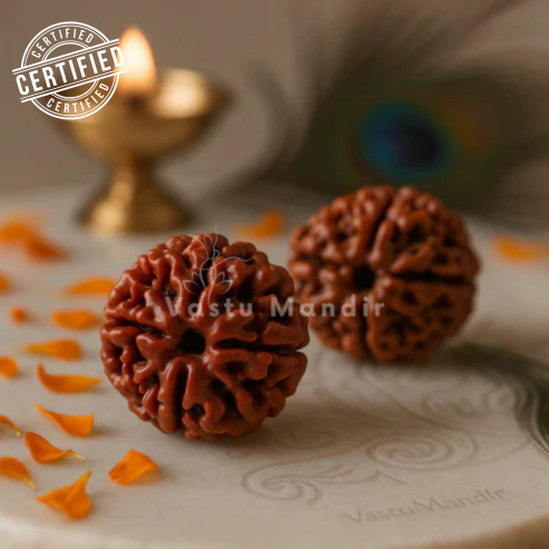 Lab Tested 4 Mukhi Rudraksha – Vastu Remedy for Knowledge, Creativity & Memory Power | Ideal for North-East Study Rooms