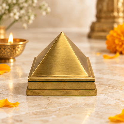 3 Layer Brass Pyramid Vastu Remedy for Health, and Positive Energy for Home Entrance, Main Door and Kitchen Placement | 7 x 7 x 5.5 cm | 690 gm