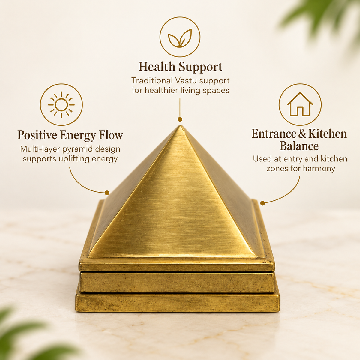 3 Layer Brass Pyramid Vastu Remedy for Health, and Positive Energy for Home Entrance, Main Door and Kitchen Placement | 7 x 7 x 5.5 cm | 690 gm