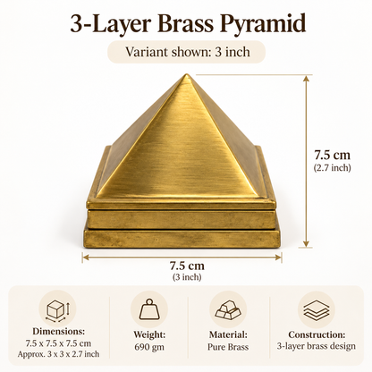 3 Layer Brass Pyramid Vastu Remedy for Health, and Positive Energy for Home Entrance, Main Door and Kitchen Placement | 7 x 7 x 5.5 cm | 690 gm