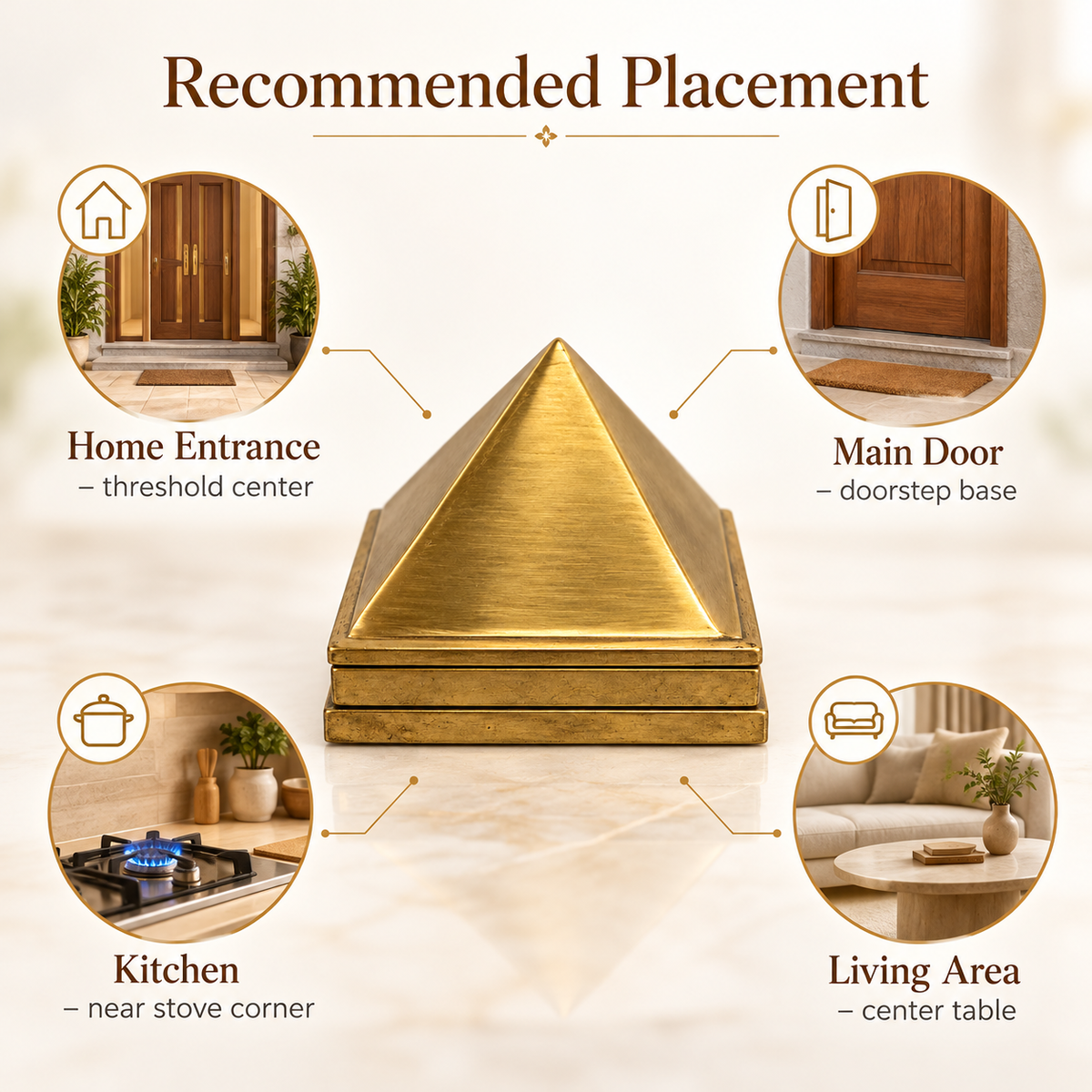 3 Layer Brass Pyramid Vastu Remedy for Health, and Positive Energy for Home Entrance, Main Door and Kitchen Placement | 7 x 7 x 5.5 cm | 690 gm