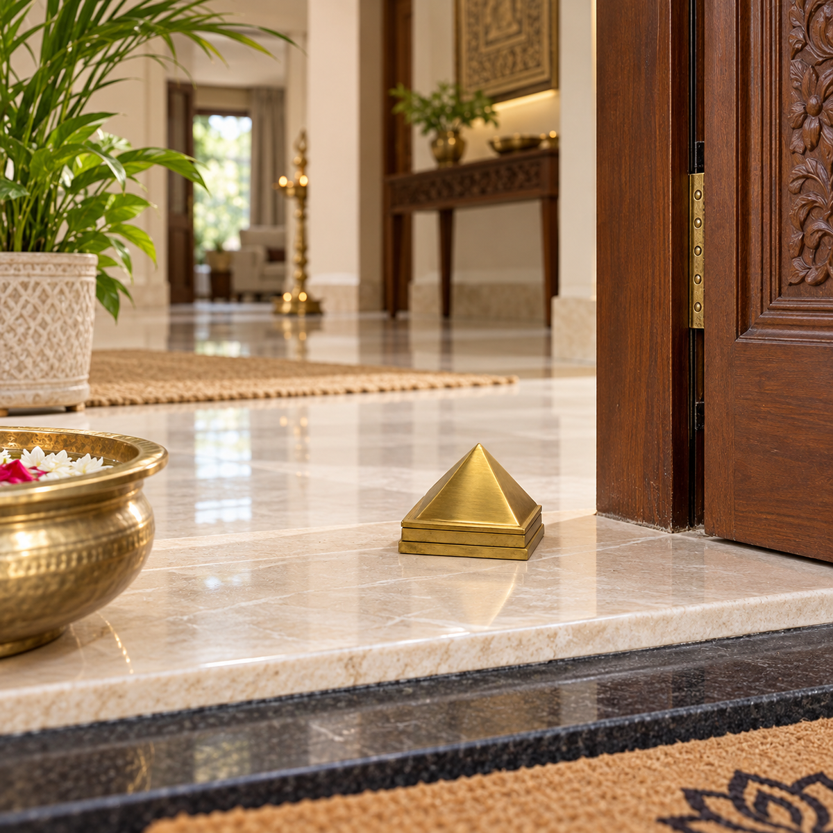 3 Layer Brass Pyramid Vastu Remedy for Health, and Positive Energy for Home Entrance, Main Door and Kitchen Placement | 7 x 7 x 5.5 cm | 690 gm