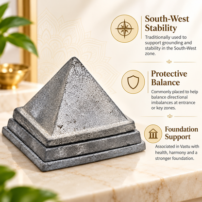 3-Layer Lead Metal Pyramid Vastu Remedy for South West Direction Correction, Health Stability and Wealth Support for Entrance, Kitchen and Home Energy Balance | 7.5 x 7.5 x 5.8 cm | 950 g
