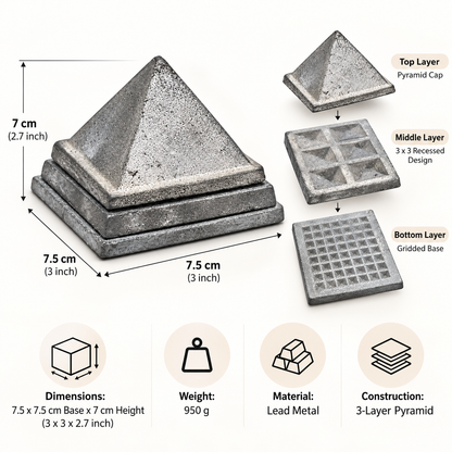 3-Layer Lead Metal Pyramid Vastu Remedy for South West Direction Correction, Health Stability and Wealth Support for Entrance, Kitchen and Home Energy Balance | 7.5 x 7.5 x 5.8 cm | 950 g