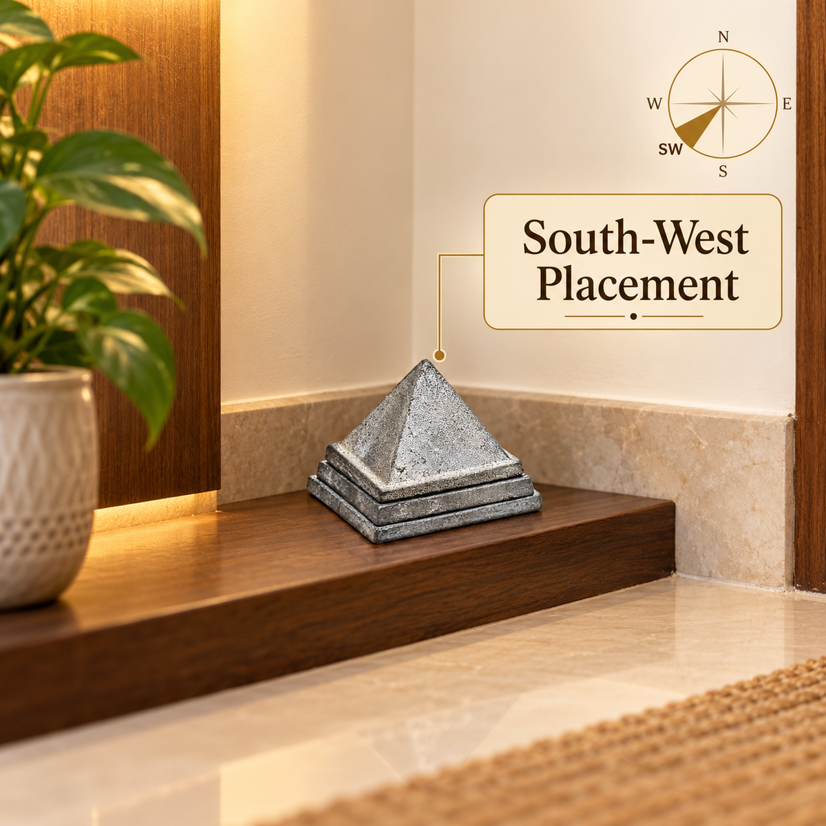 3-Layer Lead Metal Pyramid Vastu Remedy for South West Direction Correction, Health Stability and Wealth Support for Entrance, Kitchen and Home Energy Balance | 7.5 x 7.5 x 5.8 cm | 950 g