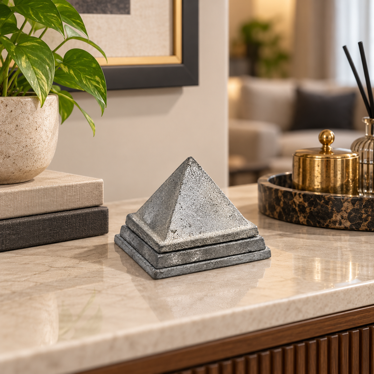 3-Layer Lead Metal Pyramid Vastu Remedy for South West Direction Correction, Health Stability and Wealth Support for Entrance, Kitchen and Home Energy Balance | 7.5 x 7.5 x 5.8 cm | 950 g
