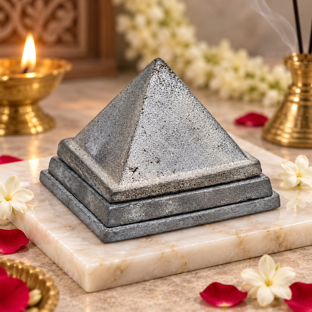3-Layer Lead Metal Pyramid Vastu Remedy for South West Direction Correction, Health Stability and Wealth Support for Entrance, Kitchen and Home Energy Balance | 7.5 x 7.5 x 5.8 cm | 950 g