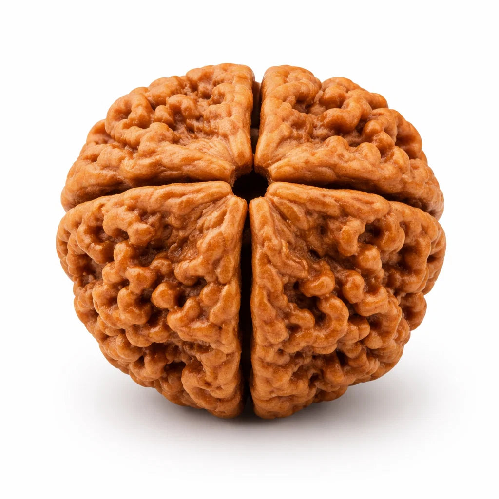 4 Mukhi Rudraksha bead on a white background
