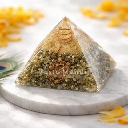 Pyrite Copper Coil Orgone Pyramid Vastu Remedy for Wealth Magnetism, Money Protection and Prosperity Support for Home, Office and Business Spaces | 6.5 cm | 150 g