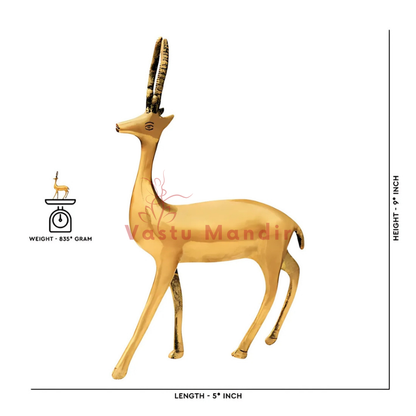 100% Pure Brass Big Deer | Vastu Remedy for Stability, Stamina & Energy Balance | Handcrafted Brass Deer Idol for WNW Zone | Decorative Showpiece for Home & Office