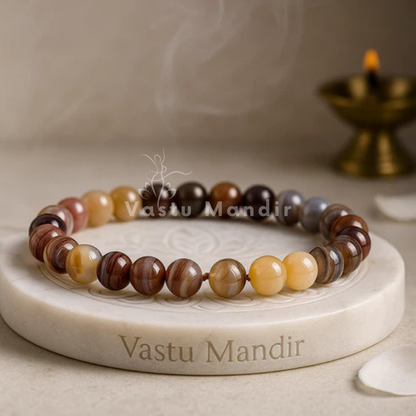 Natural Botswana Agate Crystal Bracelet – Vastu Remedy for Calm Focus & Emotional Stability | 8mm Beads