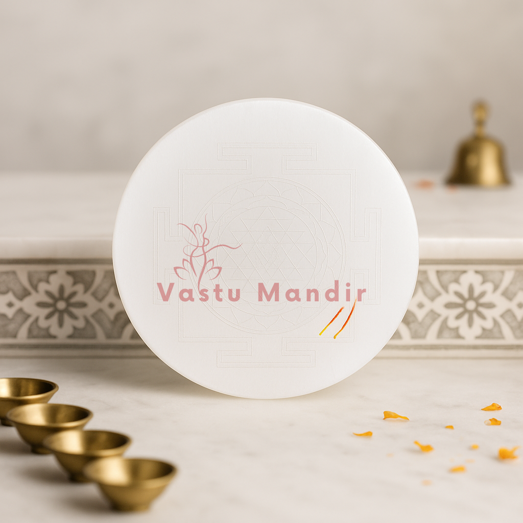 Premium 3-Inch Shree Yantra Selenite Plate for Wealth Attraction, Prosperity, and Divine Abundance | Vastu Crystal Charging Plate By Vastu Mandir