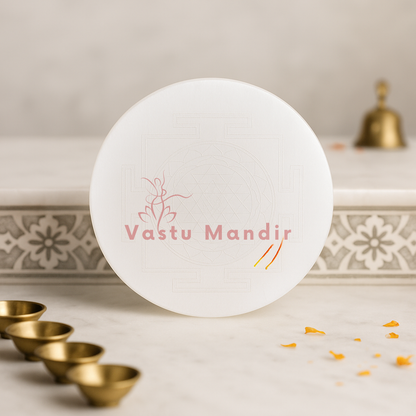 Premium 3-Inch Shree Yantra Selenite Plate for Wealth Attraction, Prosperity, and Divine Abundance | Vastu Crystal Charging Plate By Vastu Mandir