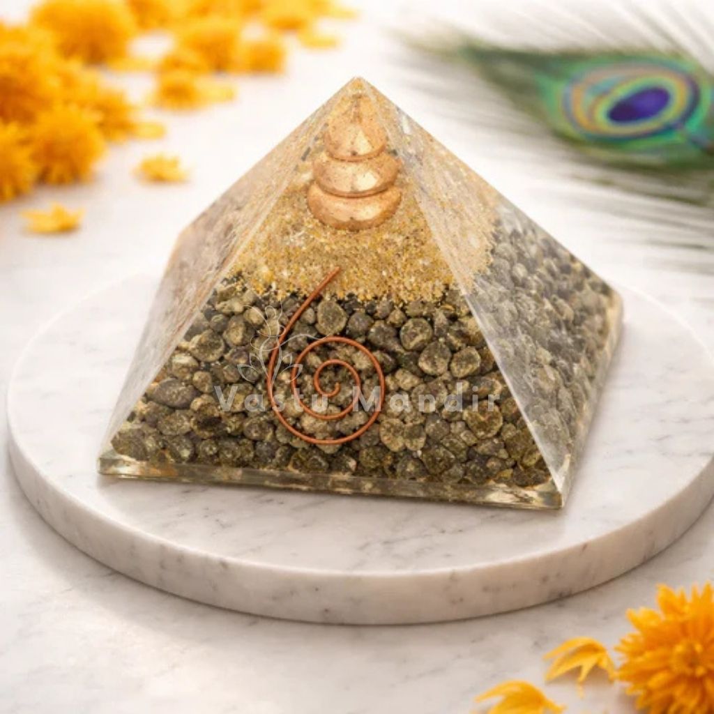 Pyrite Copper Coil Orgone Pyramid Vastu Remedy for Wealth Magnetism, Money Protection and Prosperity Support for Home, Office and Business Spaces | 6.5 cm | 150 g