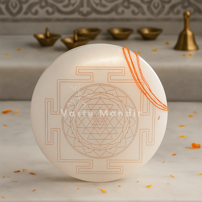 Premium 3-Inch Shree Yantra Selenite Plate for Wealth Attraction, Prosperity, and Divine Abundance | Vastu Crystal Charging Plate By Vastu Mandir