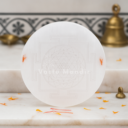 Premium 3-Inch Shree Yantra Selenite Plate for Wealth Attraction, Prosperity, and Divine Abundance | Vastu Crystal Charging Plate By Vastu Mandir