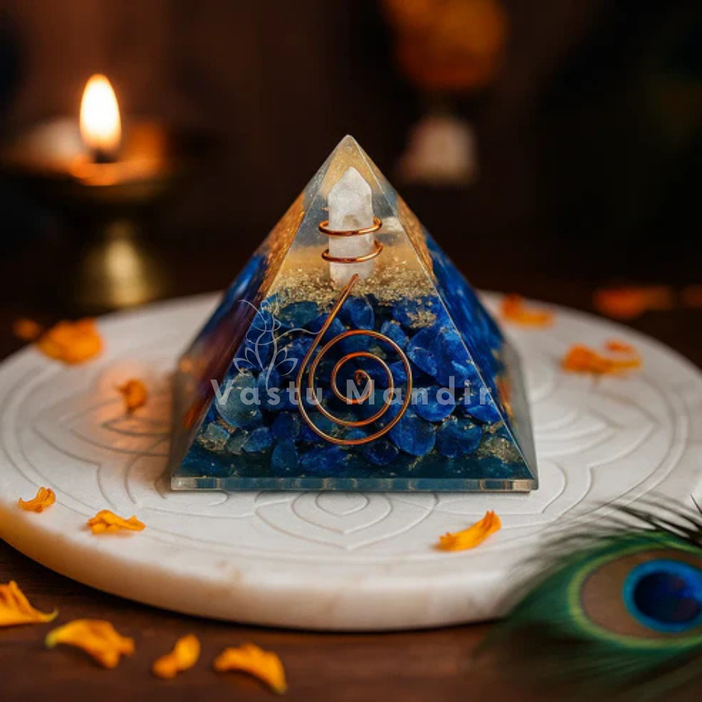 Natural Lapis Lazuli Orgonite Pyramid  Vastu Remedy Pyramid for North-East Dosh & Communication Flow