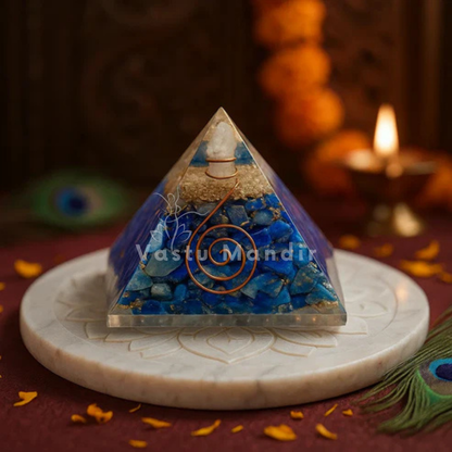 Natural Lapis Lazuli Orgonite Pyramid  Vastu Remedy Pyramid for North-East Dosh & Communication Flow