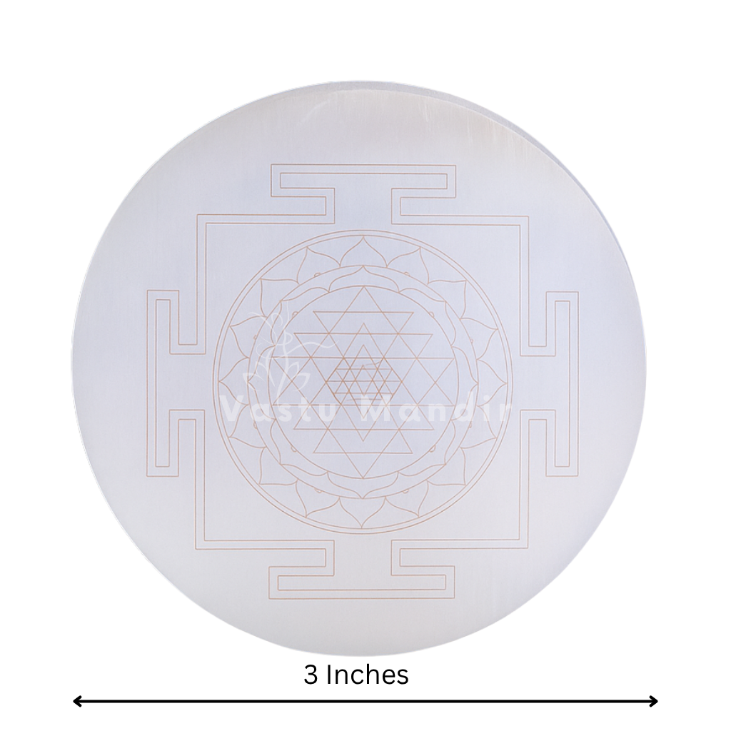 Premium 3-Inch Shree Yantra Selenite Plate for Wealth Attraction, Prosperity, and Divine Abundance | Vastu Crystal Charging Plate By Vastu Mandir