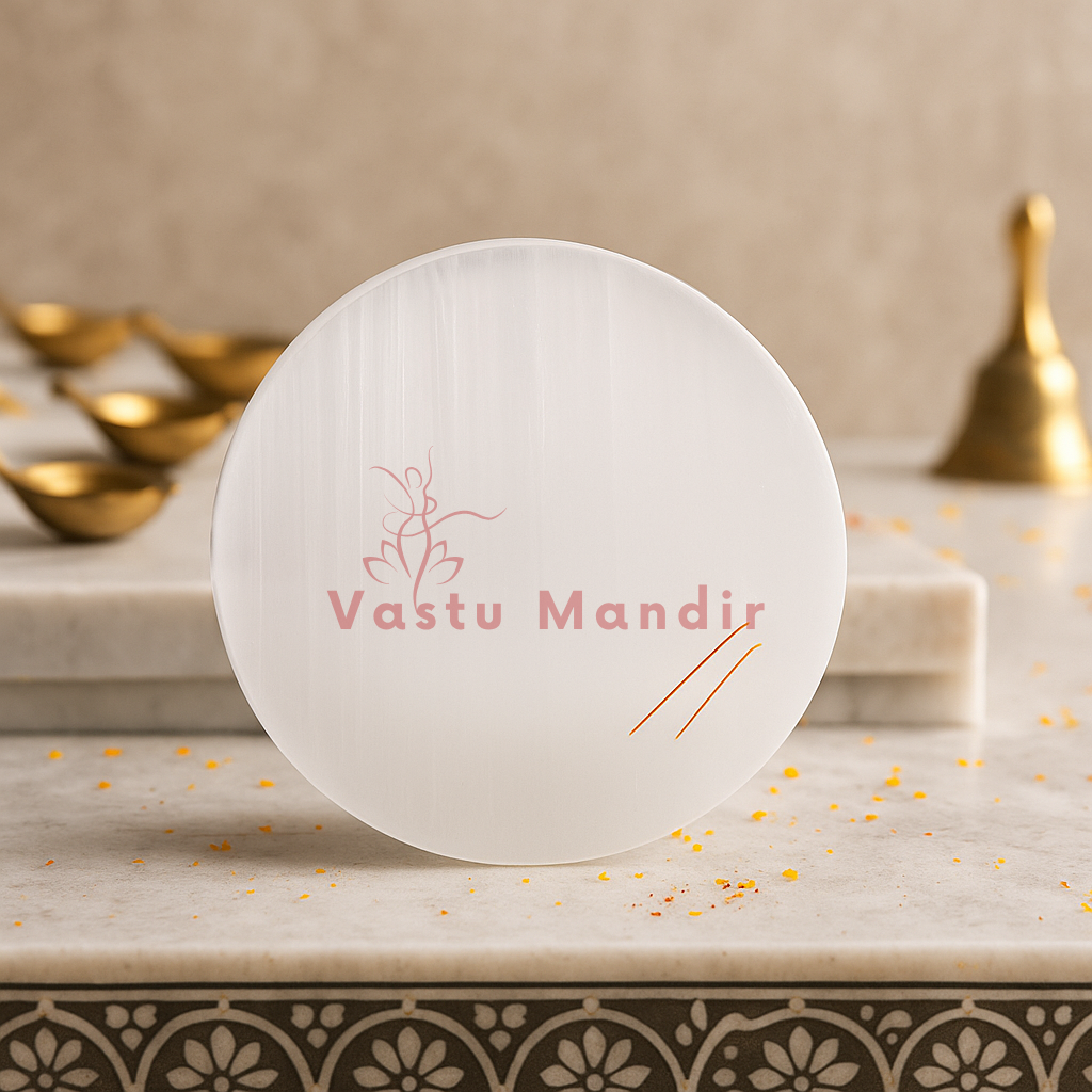 Premium 3-Inch Plain Round Selenite Plate for Purest Crystal Cleansing and Foundational Vastu Purification | Essential Daily Charger By Vastu Mandir