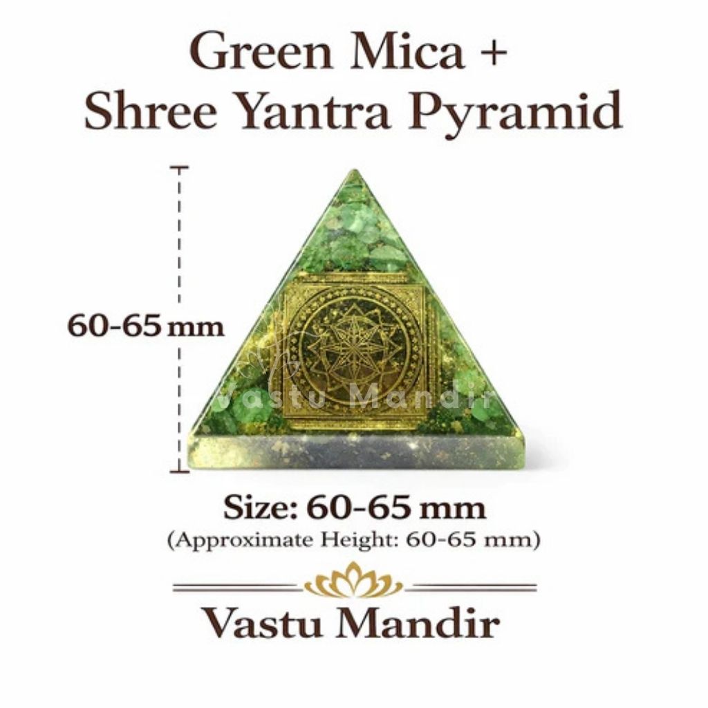 Green Mica Shree Yantra Pyramid Vastu Remedy for Health Support, Emotional Healing and Heart Chakra Balance for Home, Meditation and Healing Spaces | 6.5 cm | 120 g