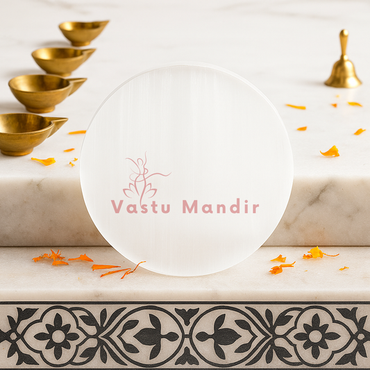 Premium 3-Inch Plain Round Selenite Plate for Purest Crystal Cleansing and Foundational Vastu Purification | Essential Daily Charger By Vastu Mandir