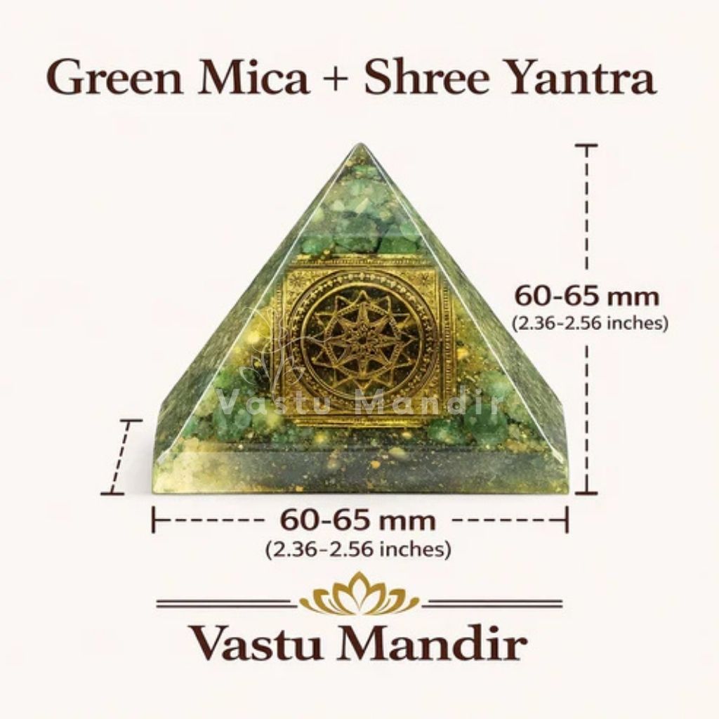 Green Mica Shree Yantra Pyramid Vastu Remedy for Health Support, Emotional Healing and Heart Chakra Balance for Home, Meditation and Healing Spaces | 6.5 cm | 120 g