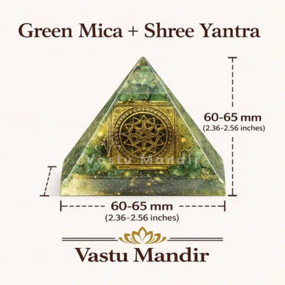 Green Mica Shree Yantra Pyramid Vastu Remedy for Health Support, Emotional Healing and Heart Chakra Balance for Home, Meditation and Healing Spaces | 6.5 cm | 120 g