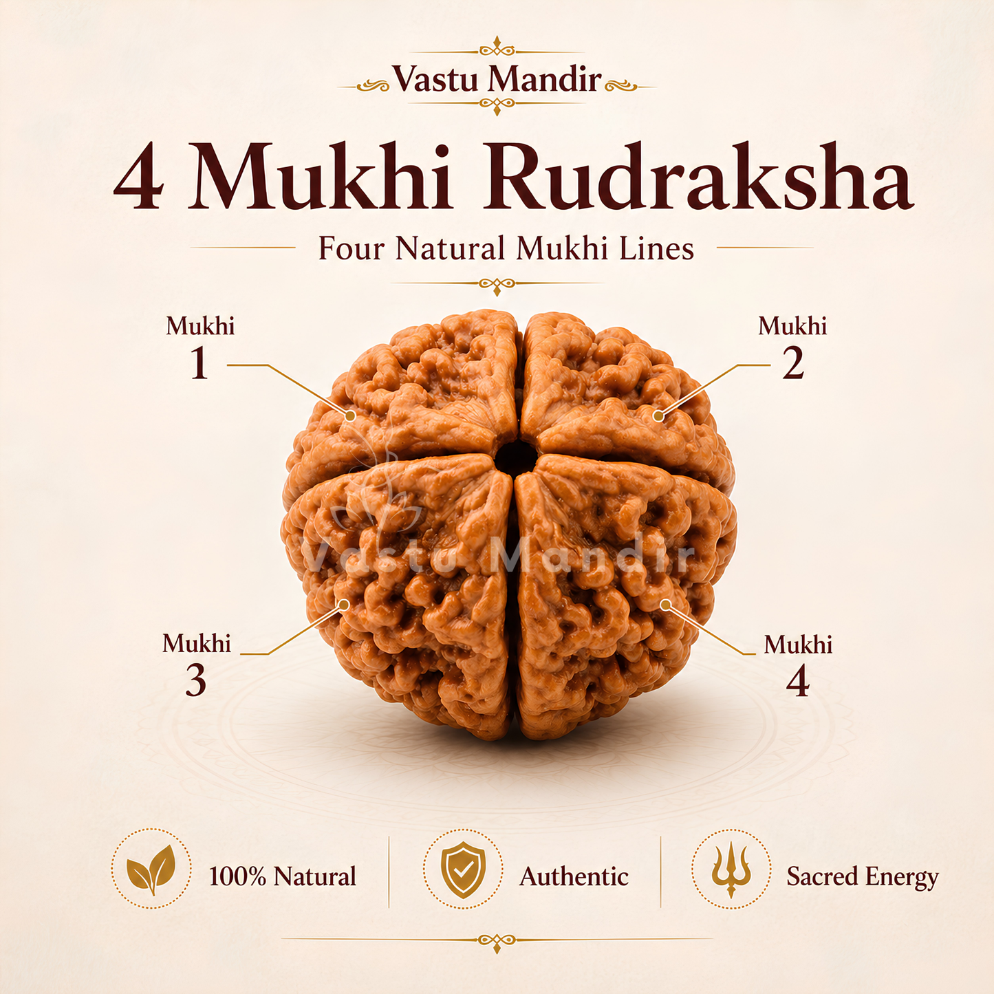 Lab Tested 4 Mukhi Rudraksha – Vastu Remedy for Knowledge, Creativity & Memory Power | Ideal for North-East Study Rooms