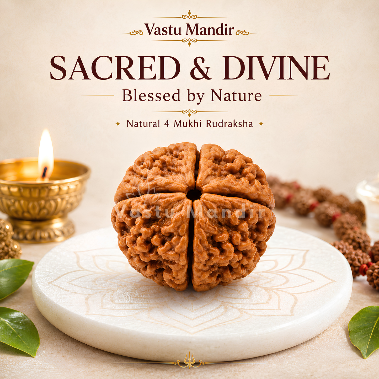 Lab Tested 4 Mukhi Rudraksha – Vastu Remedy for Knowledge, Creativity & Memory Power | Ideal for North-East Study Rooms