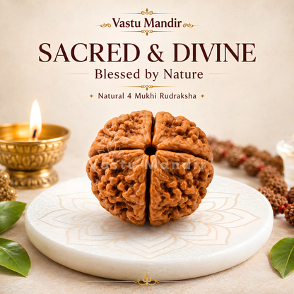 Lab Tested 4 Mukhi Rudraksha – Vastu Remedy for Knowledge, Creativity & Memory Power | Ideal for North-East Study Rooms