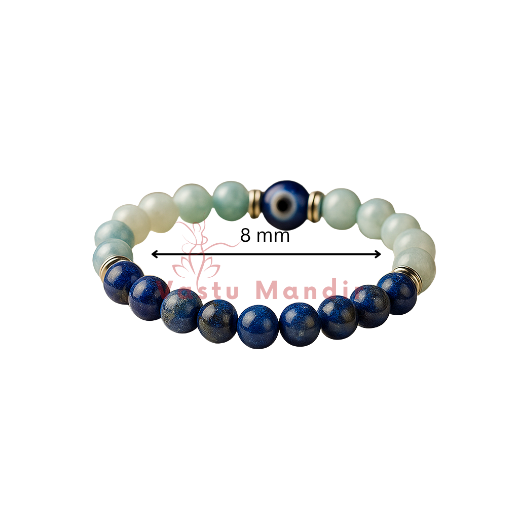Virgo Zodiac Healing Bracelet 8mm — Aquamarine & Lapis Lazuli for Mental Clarity