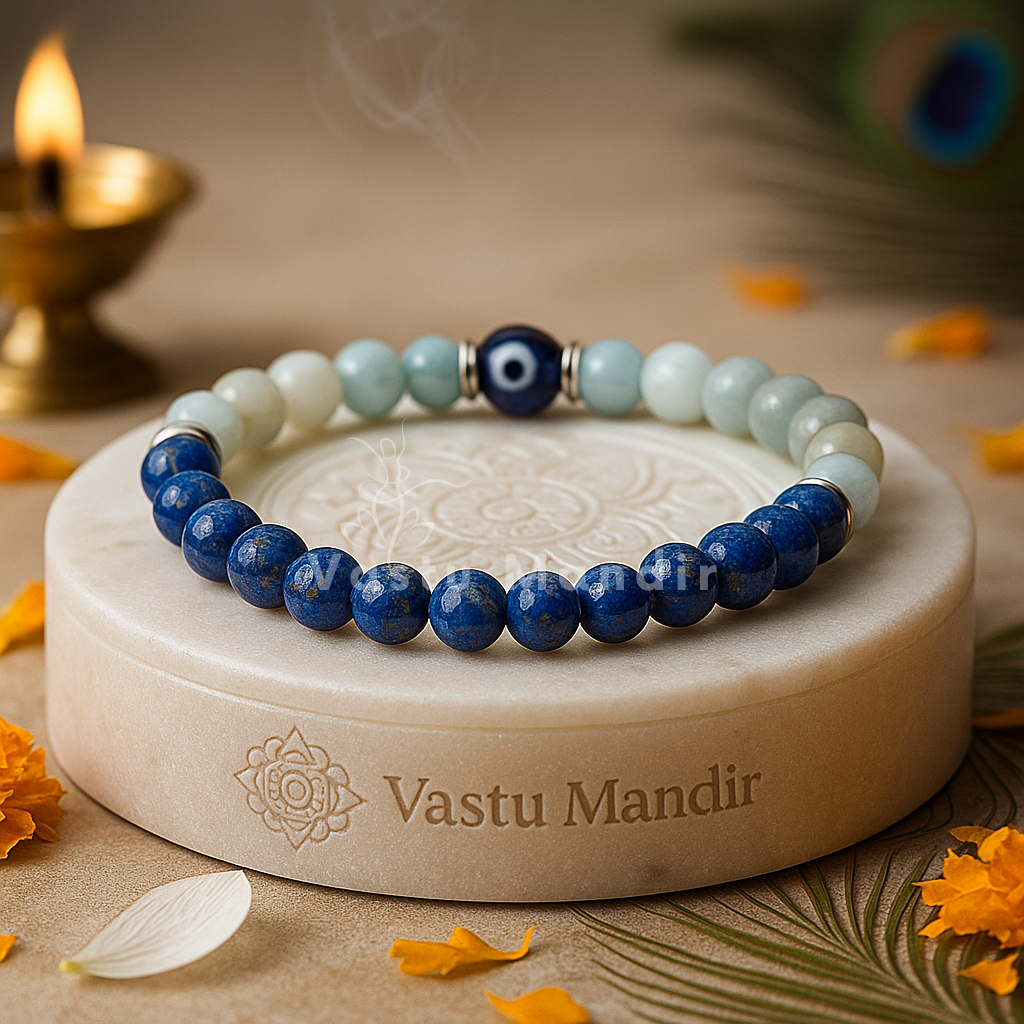 Virgo Zodiac Healing Bracelet 8mm — Aquamarine & Lapis Lazuli for Mental Clarity