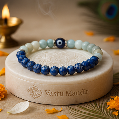 Virgo Zodiac Healing Bracelet 8mm — Aquamarine & Lapis Lazuli for Mental Clarity