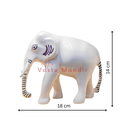 White Elephant 100% Pure Brass Statue with measurements on a white background