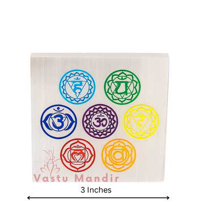 Premium 3-Inch 7 Chakra Selenite Plate for Energy Balancing, Full Alignment, and Instant Crystal Cleansing | Vastu Healing Charger By Vastu Mandir