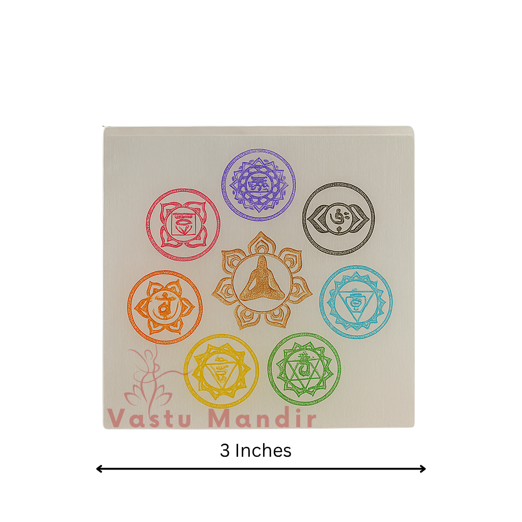 Premium 3-Inch Square 7 Chakra Selenite Plate for Grounded Alignment, Vastu Stability, and Full Energy Balancing | Essential Crystal Charger By Vastu Mandir