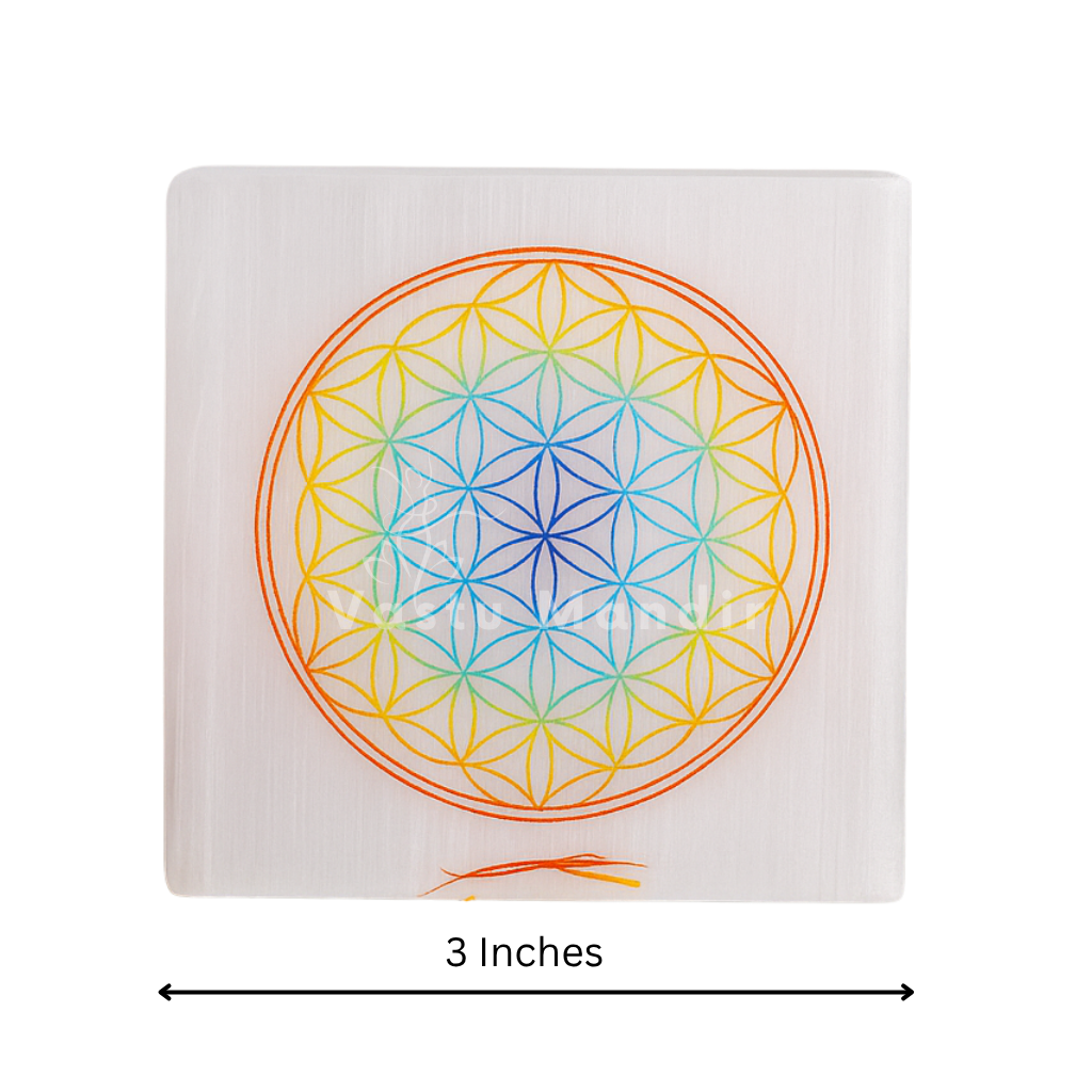 Sacred Colored Mandala Selenite Charging Plate (3 Inch) – Deep Spiritual Cleansing, Focused Meditation Aid, and Vastu Purity | Ultimate Focus Tool