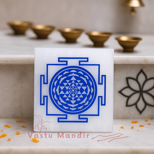 Sacred Blue Shree Yantra Selenite Charging Plate (3 Inch) – Wealth Vastu Correction, Clear Communication, and Continuous Purification | Ultimate Prosperity Tool