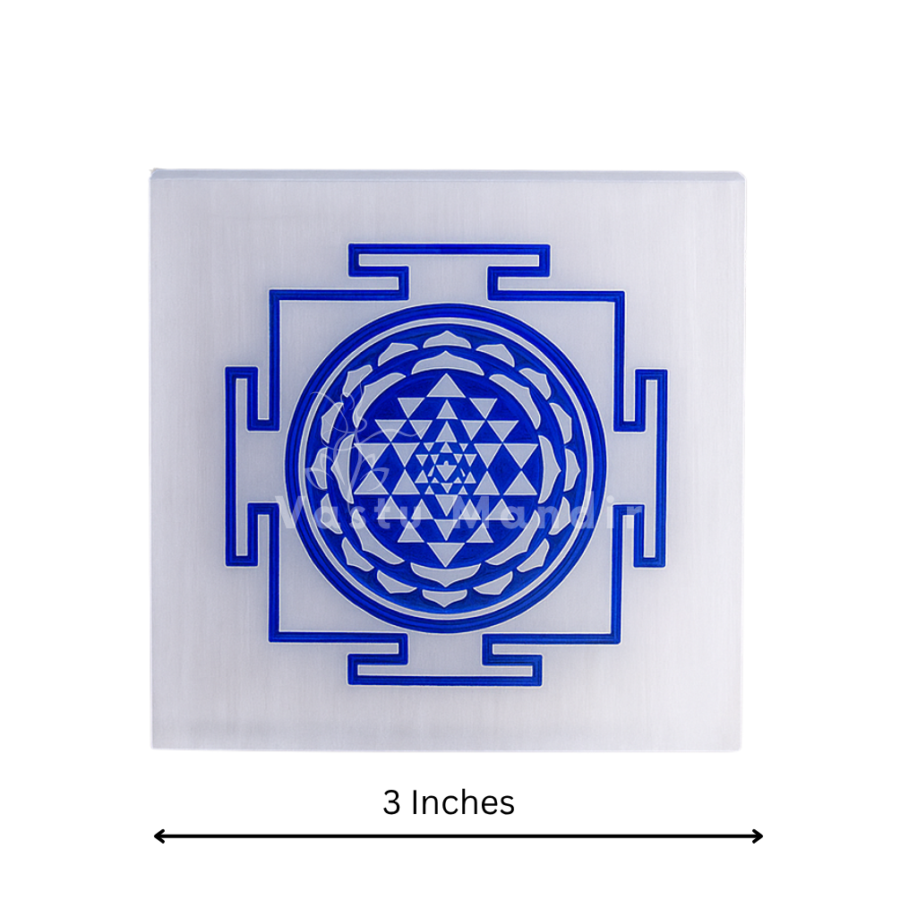 Sacred Blue Shree Yantra Selenite Charging Plate (3 Inch) – Wealth Vastu Correction, Clear Communication, and Continuous Purification | Ultimate Prosperity Tool