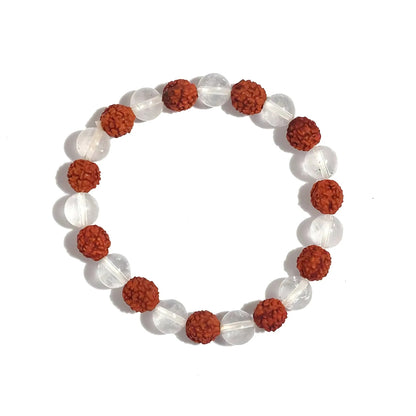 Rudraksha Crystal Bracelet 8mm for Vastu Remedy & Spiritual Protection — Rudraksha with Clear Quartz for Stress Relief & Mental Clarity By Vastu Mandir