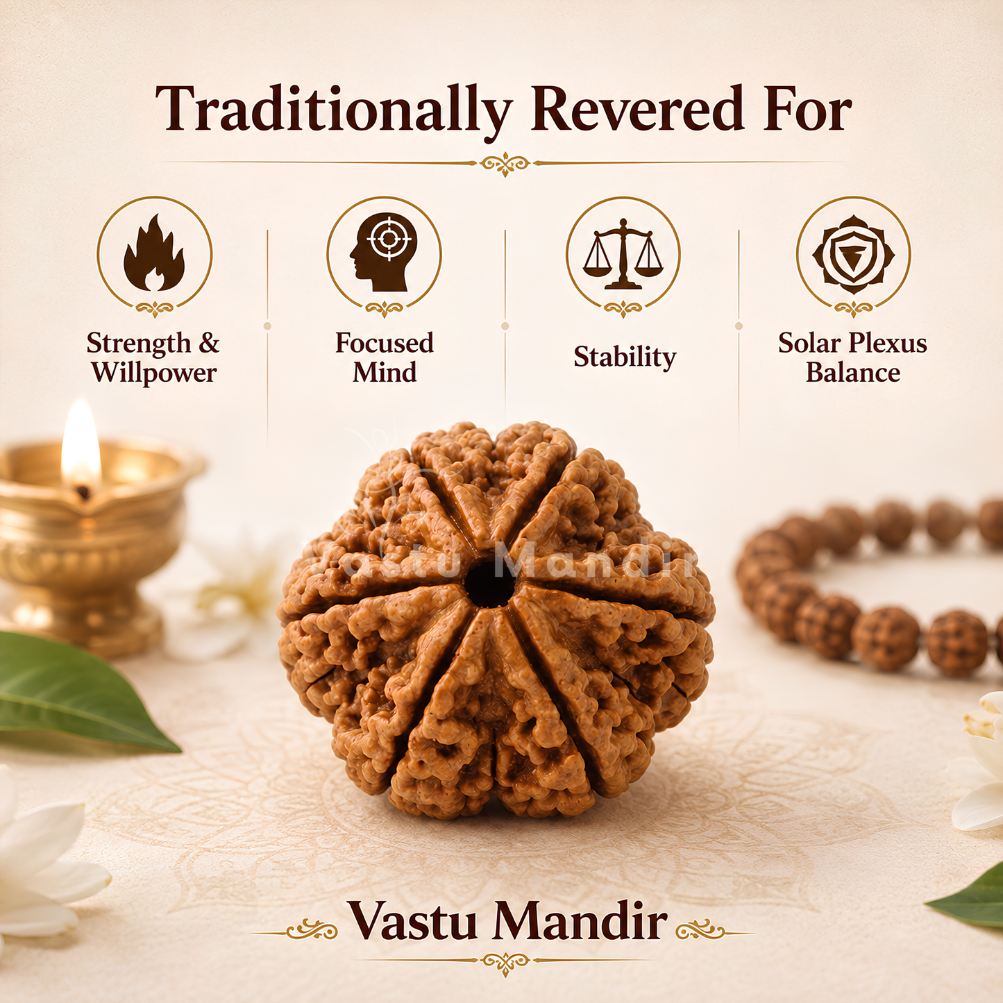 Original 6 Mukhi Rudraksha – Vastu Remedy for Career Success & Willpower Strength | Ideal for South-East Office Desks