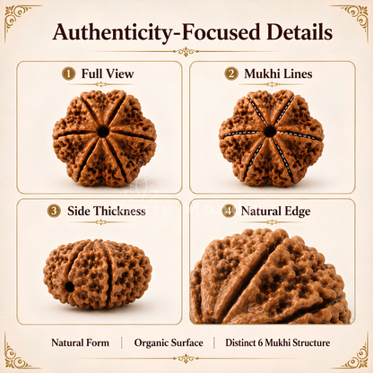 Original 6 Mukhi Rudraksha – Vastu Remedy for Career Success & Willpower Strength | Ideal for South-East Office Desks